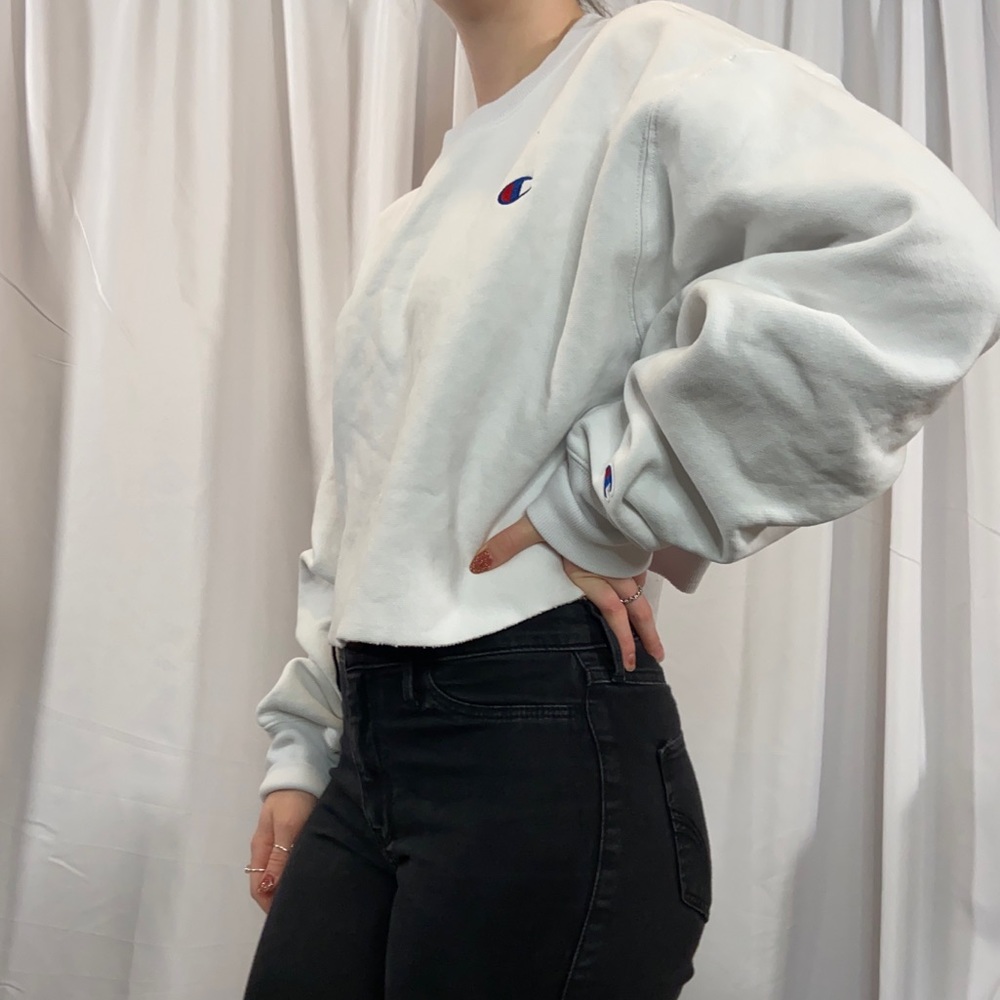 Champion Cropped Sweatshirt White Size Extra Large XL - Picture 3 of 16